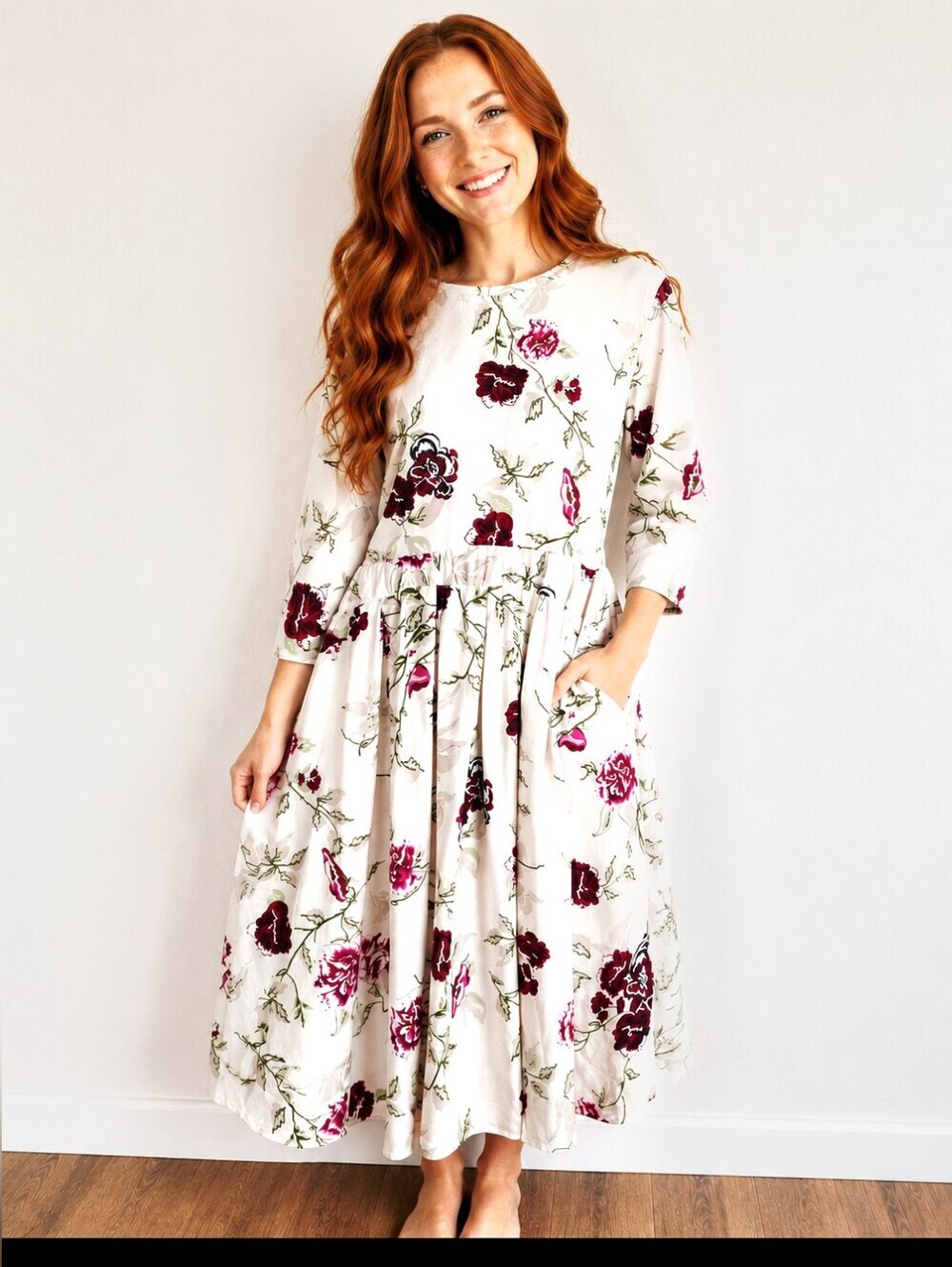 White Midi-Dress with Purple Flowers, Size XXL, NWT (As seen on HGTV)